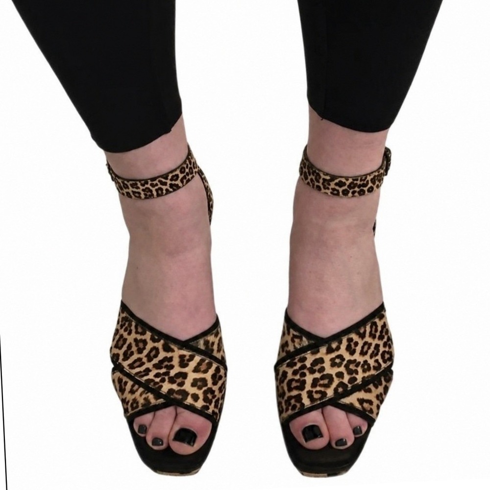 ZARA Leopard Print Cow Hair Platform Heel Sandals EU 40 Y2K Sexy Club Rave Rare - Picture 9 of 16